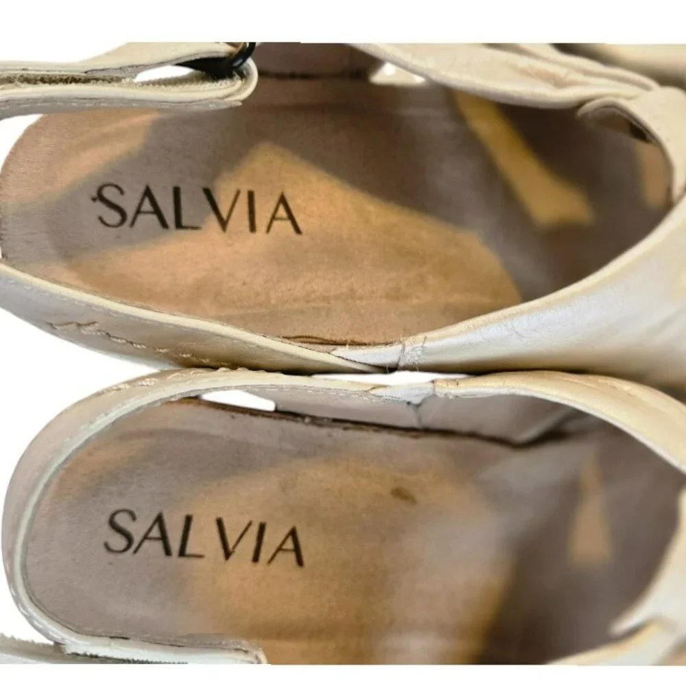 Salvia Size 40 EU (9-9.5 US) Women's Randi Pearl Platform Sandals Metallic Cream
